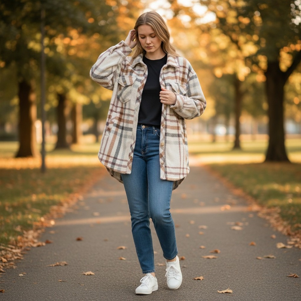 Altar'd State Plaid Fleece Shacket Button Up Jacket Medium